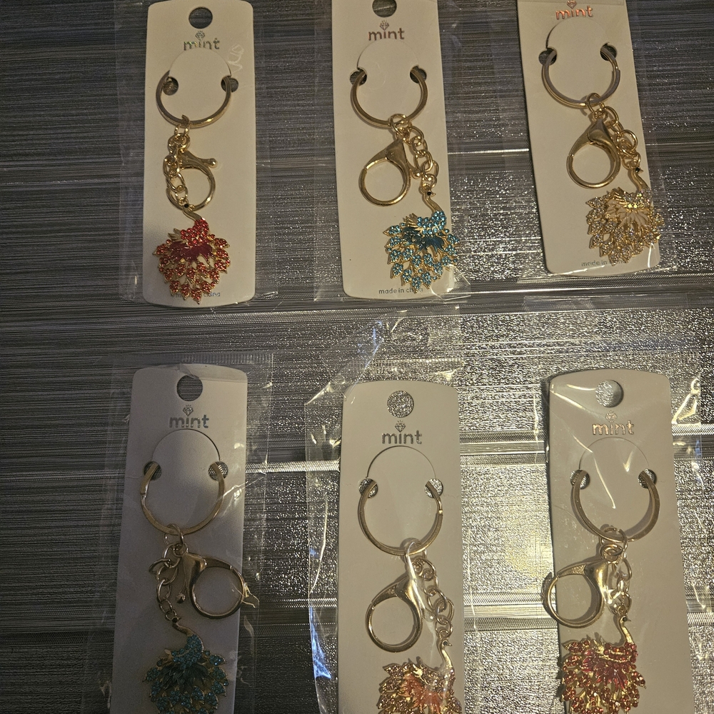 Gold Peacock  Keychain with Red, Teal, and Clear Accents Winners Choice